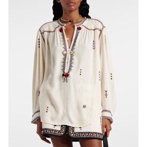 ISABEL MARANT ETOILE Ivory Viscose PELSON Gauze Embroidered Boho Tunic Top 36